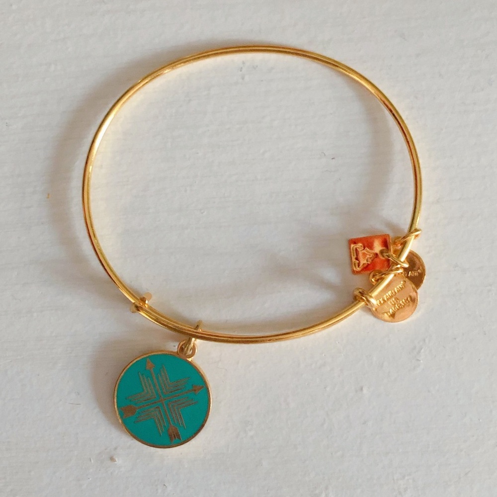 Alex and Ani Arrows of Friendship Charm Bangle Shiny Gold And Teal